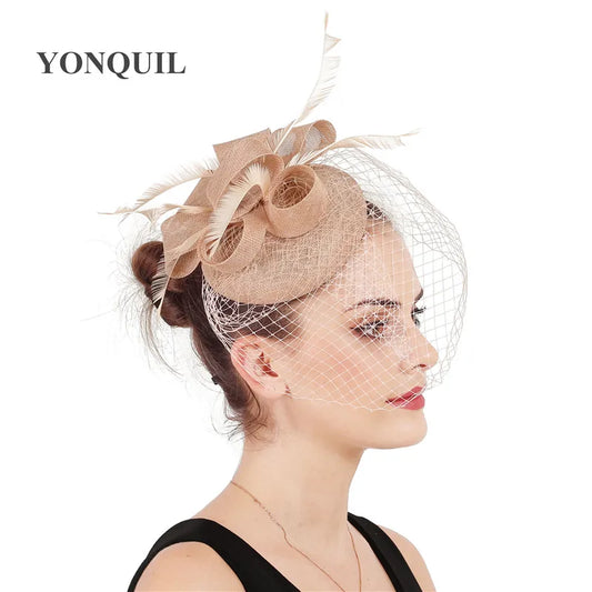 Bride Wedding White Headpiece Elegant Ladies Mariage Mesh Fascinator Hat Fancy Veils Chapeau Cap Fashion Church Headwear Womens