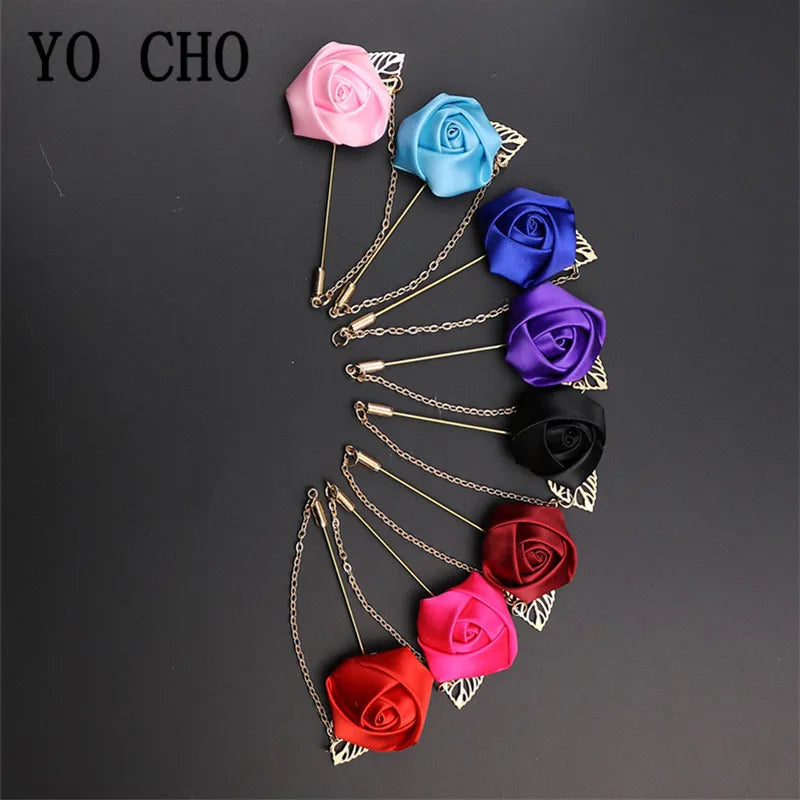 YO CHO Groom Boutonniere Corsage Pins Wedding Silk Flower Groomsman Boutonnieres Buttonhole Wedding Flowers Marriage Accessories