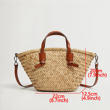 Casual Wicker Woven Basket Bags Rattan Women Handbags Summer Beach Straw Large Capacity Tote Big Shoulder Crossbody Bag 2024