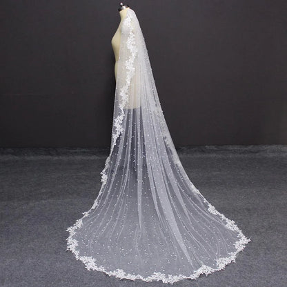 High Quality Pearls Wedding Veil with Lace Appliques Edge 2.5 Meters Long Bridal Veil with Comb 250CM Veil for Bride