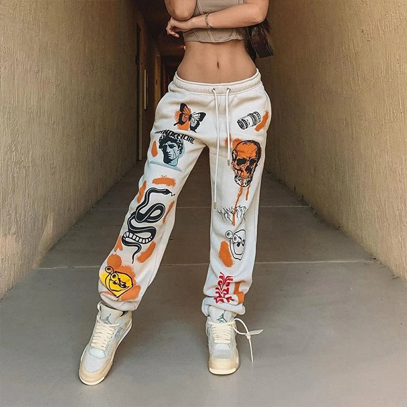 Women Sweatpants Joggers Y2K Harajuku Cartoon Skull Printed Streetwear Sweatpants Pants Casual High Waist Sweatpants 2022 Winter