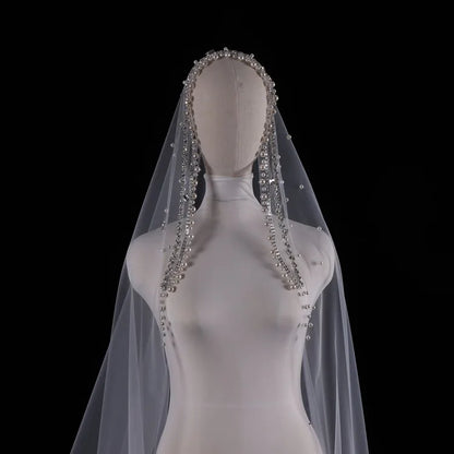 Vintage High Quality Pearls With Rhinestone White Ivory Colour Bride Veils Wedding Headdress Belos Arabes 	 المرأة الحجاب