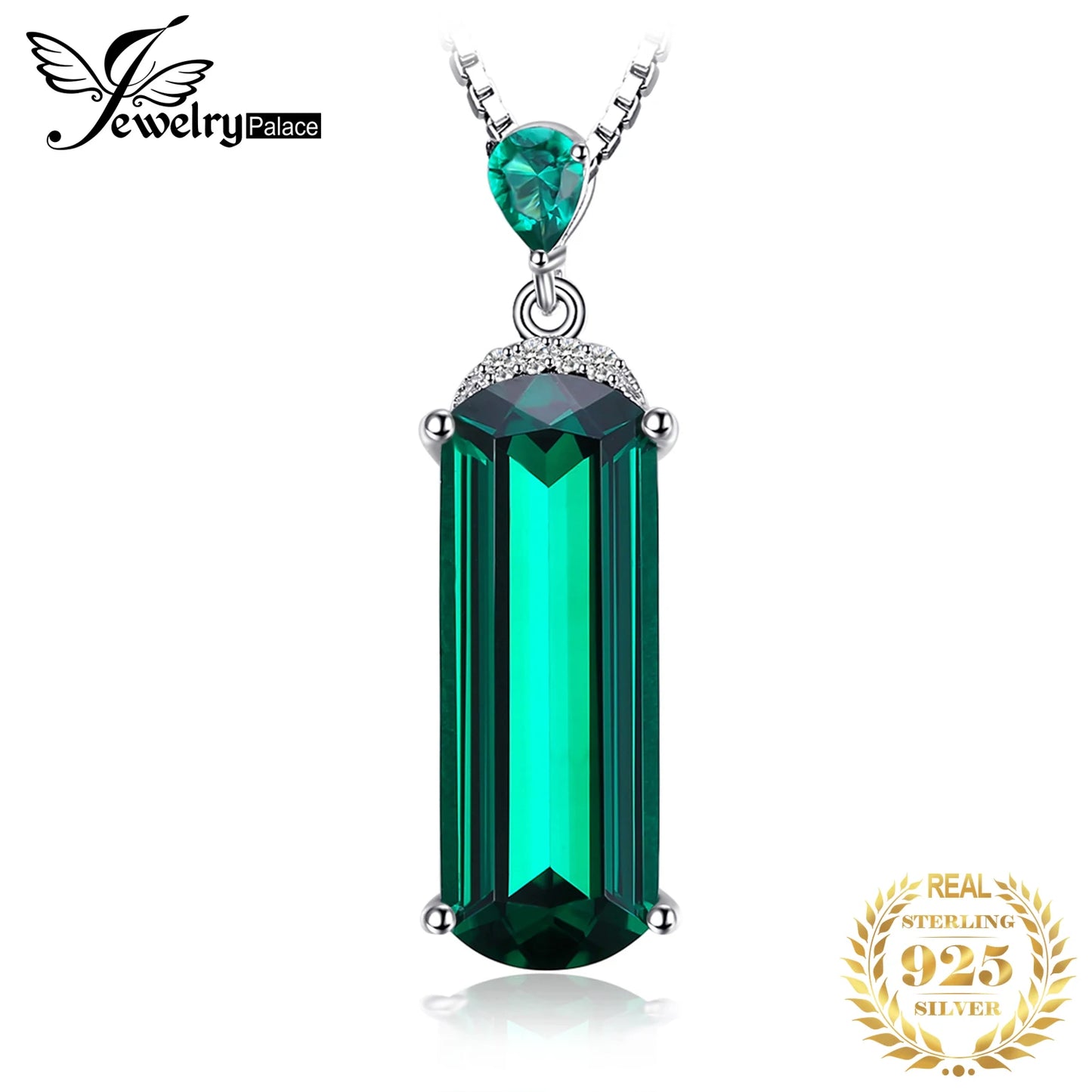 JewelryPalace Simulated Nano Green Emerald 925 Sterling Silver Pendant Necklace for Women No Chain