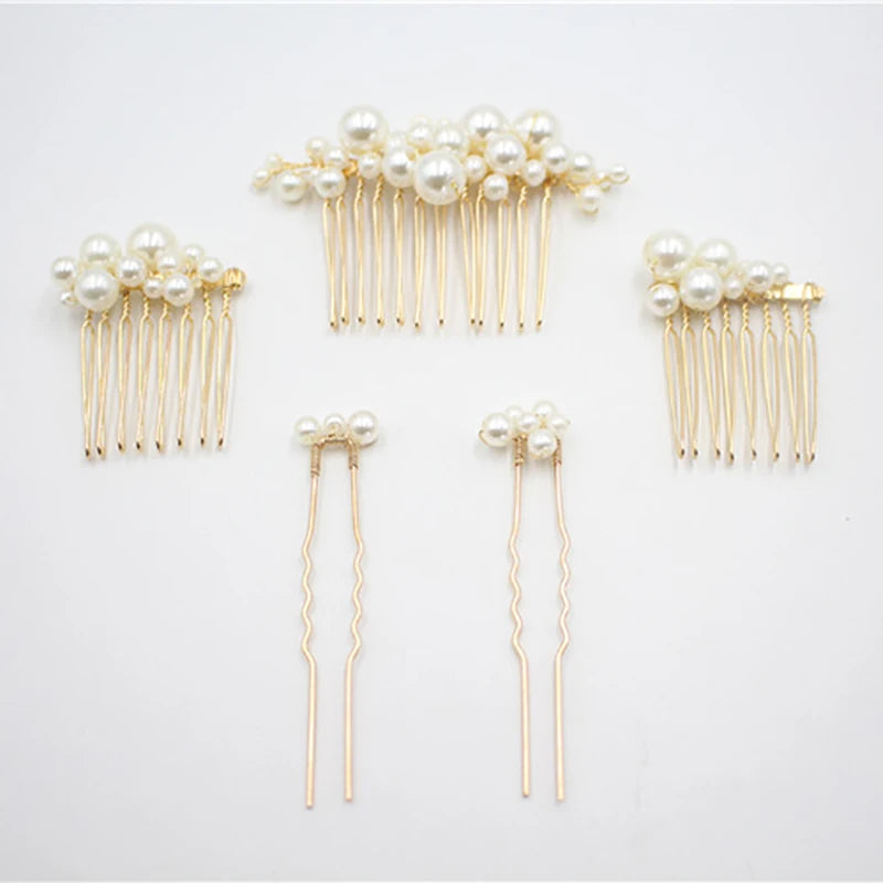 5 PCSt Simulated Pearl Hair Pins Clips and Comb For Women Flowers Hair Combs Wedding Bridal Party Hair Jewelry For Gift  Women