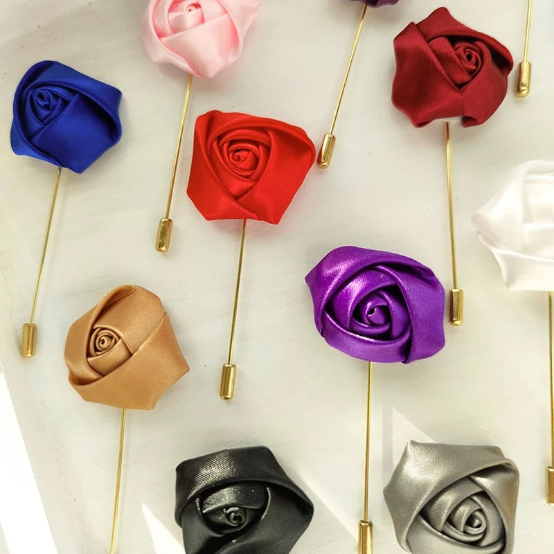 Men Groom Boutonniere Pins Wedding Corsage Women Brooch Flowers Roses Silk Groomsman Buttonhole Marriage Suit Accessories Prom A