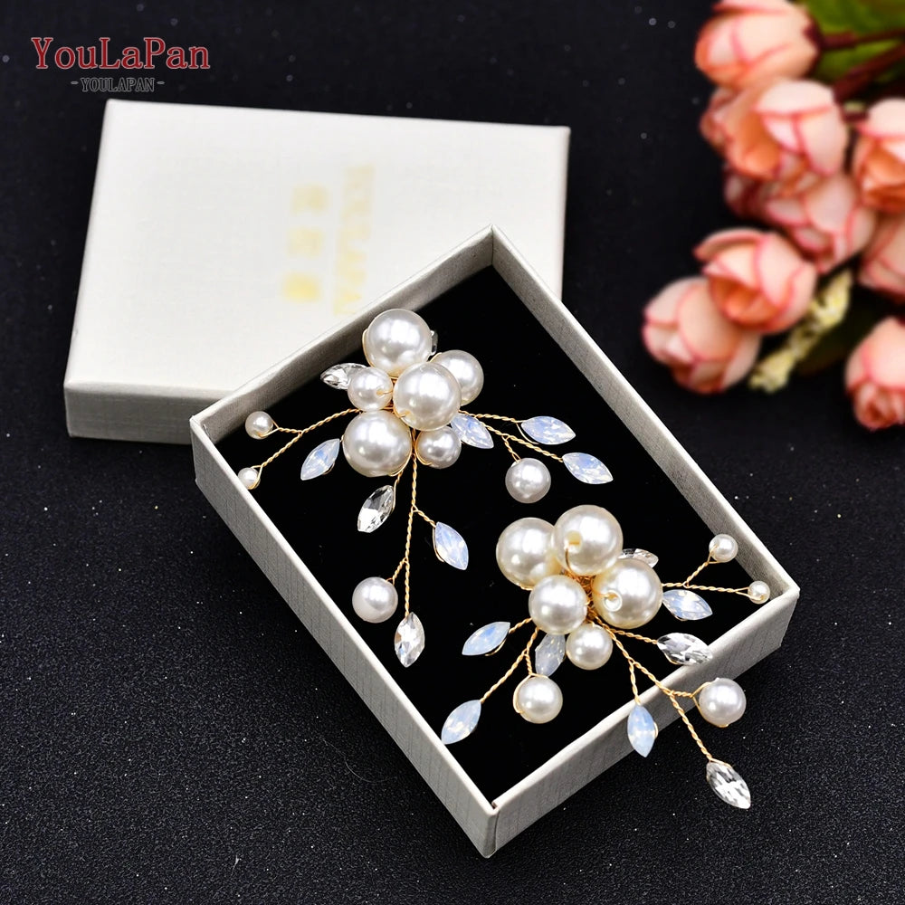 YouLaPan 2pcs/lot Removable Bride High Heel Clip Rhinestone Wedding Shoes Buckle Women Decoration Pearls Floral Bead Shoe Clips