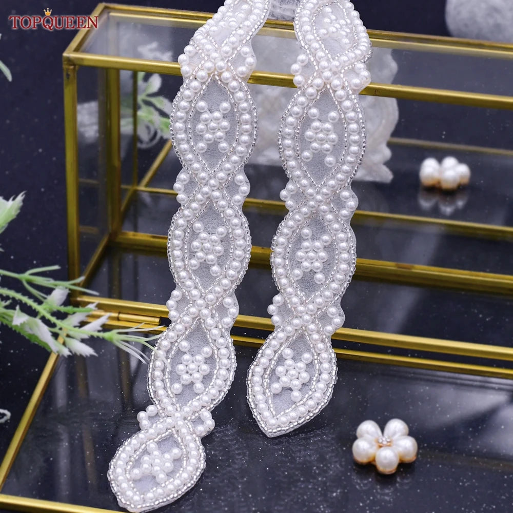 TOPQUEEN S353A Handmade Belts for Wedding Dress Pearls Decoration Women Bridal Female Formal Evening Party Gown Ribbon Sashes