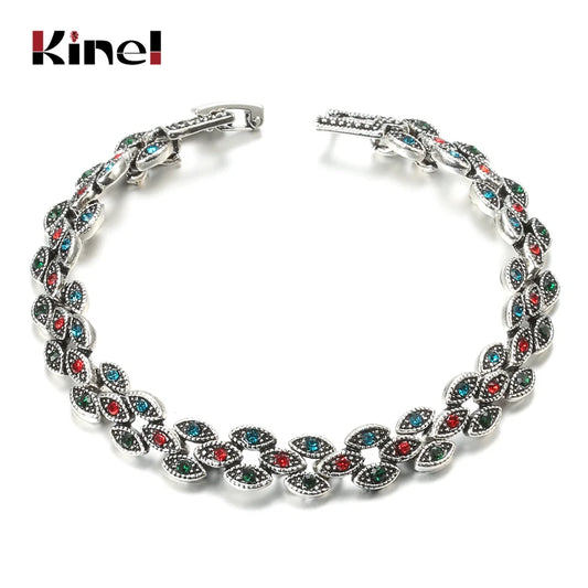 Kinel Vintage Silver Plated Bracelets Oval Eye Crystal Bangles For Women Charm Simple Turkish bracelet Boho Engagement Jewelry