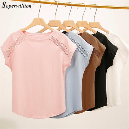 Cotton Summer Fashion Blouses Lace Batwing Sleeve Shirts For Womens Tops Shirts Women Clothing Korean 2024 Pink Blusas Female