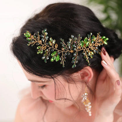 Bride Wedding Black Red Blue Green Rhinestones Headband Crystal Hair Accessories Bridal Headpiece for Women