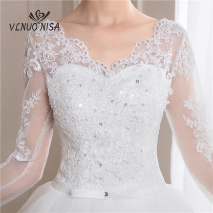 Long Sleeve Wedding Dresses 2023 V-neck Muslin Lace Wedding Gowns off white Vestido de noiva Plus size Bridal princess dress