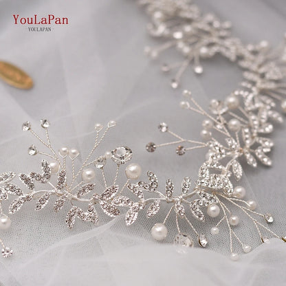 TOPQUEEN Wedding Hair Ornaments for Women Tiaras Bridal Rhinestone Headband Alloy Leaves Wedding Headpieces Headwear HP233