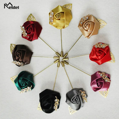 Meldel Groom Boutonniere Men Wedding Witness Brooch Silk Rose Boutonniere Man Corsage Pins Wedding Boutonniere Flower Prom Party