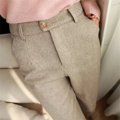 Woolen Pants Women's Harem Pencil Pants 2022 Autumn Winter High Waisted Casual Suit Pants Office Lady Women Trousers