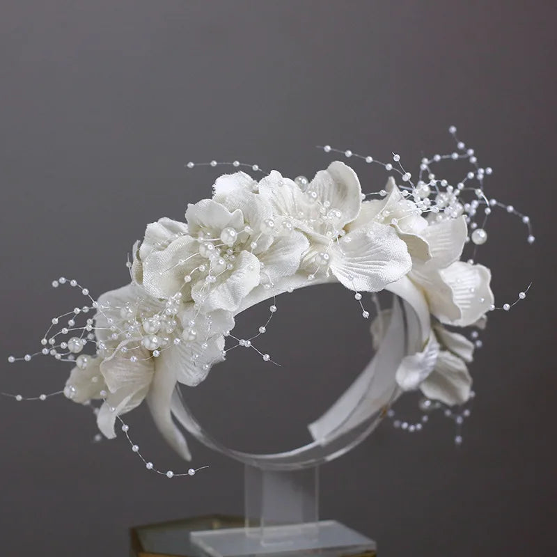 French White Flower Hairband women elegant tiara wedding bride hair Accessories