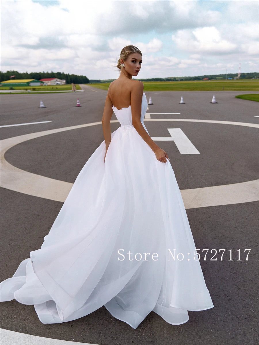 Strapless Ruched Bodice Ball Gowns 2080 Organza Wedding Dress with Detachable Long Sleeves Empire Bridal Gowns