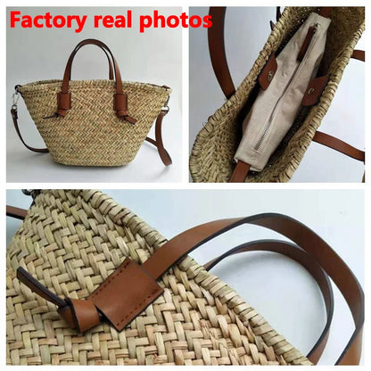 Casual Wicker Woven Basket Bags Rattan Women Handbags Summer Beach Straw Large Capacity Tote Big Shoulder Crossbody Bag 2024