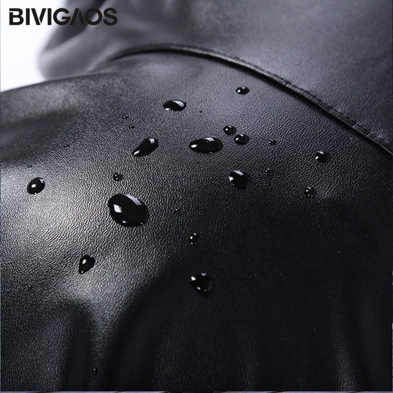 BIVIGAOS Womens Autumn Winter High Waist PU Leather Leggings Pants Sexy Black Warm Leggings Female Shinny Elastic Trousers Women