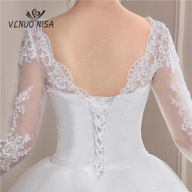 Long Sleeve Wedding Dresses 2023 V-neck Muslin Lace Wedding Gowns off white Vestido de noiva Plus size Bridal princess dress