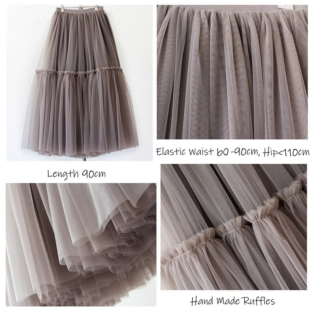 Maxi Long Tulle Skirts for Women Black Gothic Pleated Skirt Casual Party Fairycore Summer Winter Jupe Longue 2022 Falda Mujer