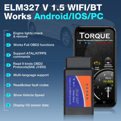 ELM327 V1.5 PIC18F25K80 Chip Dual Board WIFI/BT OBD2 Code Reader ELM327 OBDII Diagnostic Tool for Android/IOS Phone PK ICAR 2