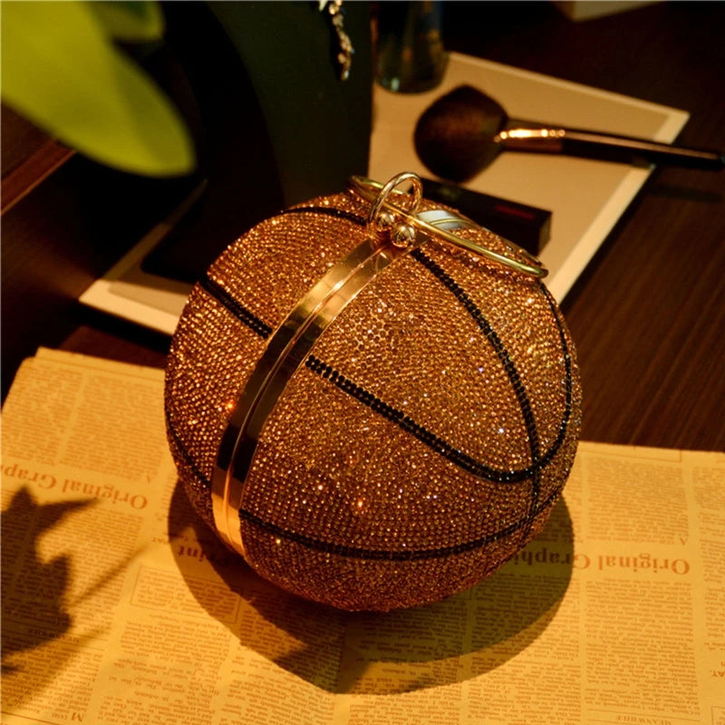 Women Glitter Basketball Prom Handbag Ladies Wedding Party Evening Clutch Banquet Purse Shoulder Bag