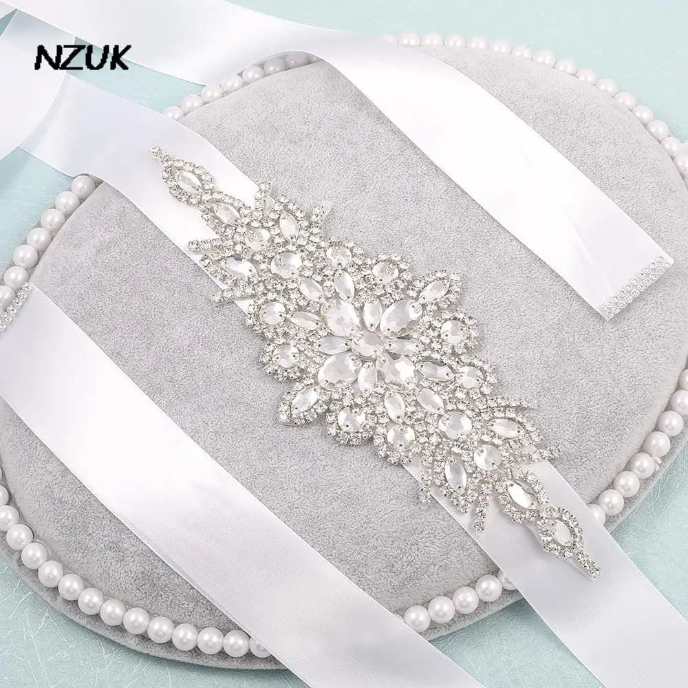 NZUK Rhinestone Bridal Belt Elegant Wedding Dress Belt with Stones Silver Crystal Bridal Sash for Women Dresses