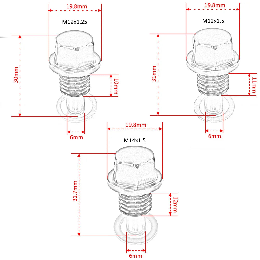 VR - M12x1.5 M12x1.25 M14x1.5 Magnetic Oil Drain Plug &Oil Drain Sump Nut (A lot of colors available) ODP12125/1215/1415