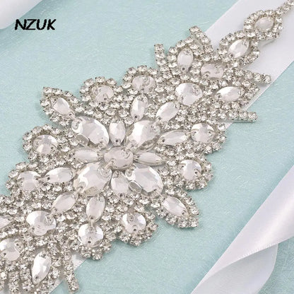 NZUK Rhinestone Bridal Belt Elegant Wedding Dress Belt with Stones Silver Crystal Bridal Sash for Women Dresses