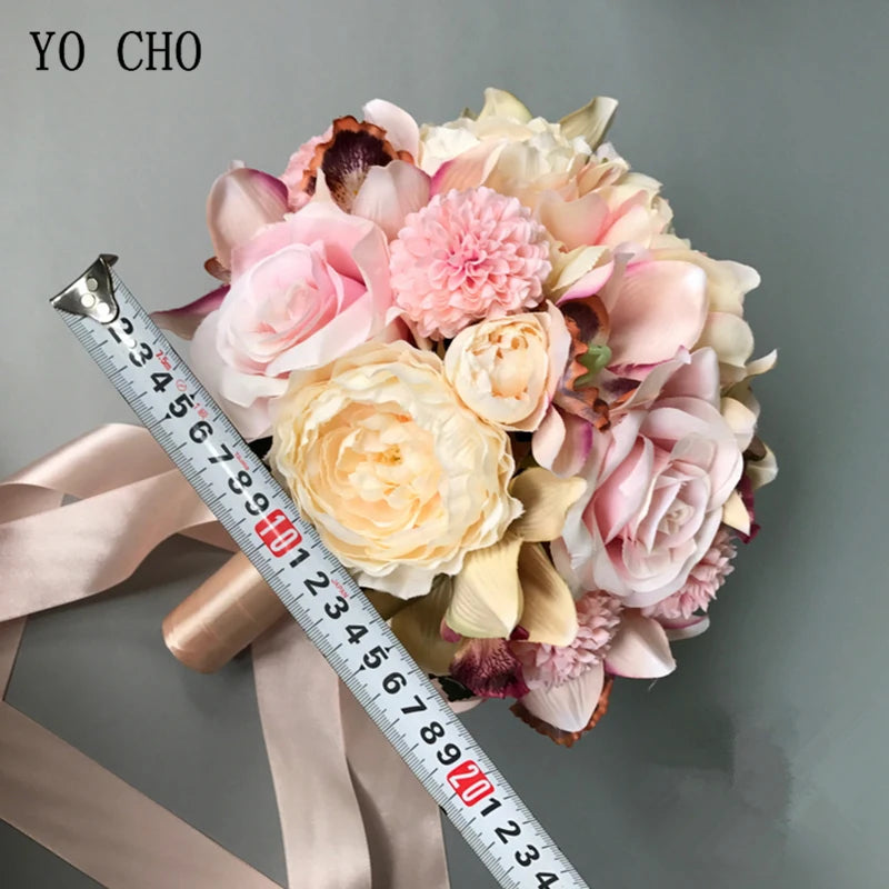 YO CHO Bridal Flower Bouquet Wedding Supplies Artificial Silk Rose Peony Flower Wedding Bouquet Dahlia Orchid Quality Bouquets