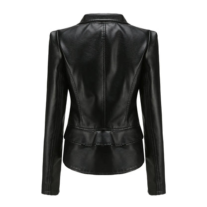 Spring Autumn Motorcycle Faux Leather Jacket Women Casual Leather Coat Female Long Sleeve Turn-down Collar Solid Outwear