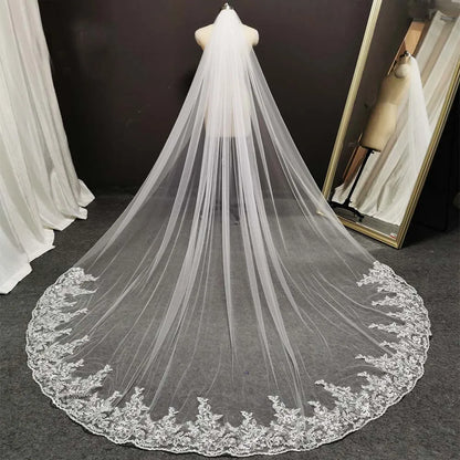 Glitter Sequins Lace Long Wedding Veil 3 Meters White Ivory Bridal Veil Wedding Headpieces Bride Veil