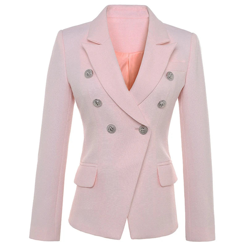 HIGH QUALITY New Fashion 2022 Baroque Designer Blazer Jacket Women's Silver Lion Buttons Double Breasted Blazer Outerwear