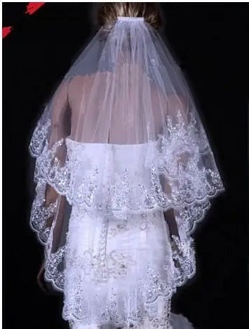 Luxury Wedding Veils  2 Layer Lace Applique Edge With Beads Rhinestones Bridal Veil  Bridal Accessories