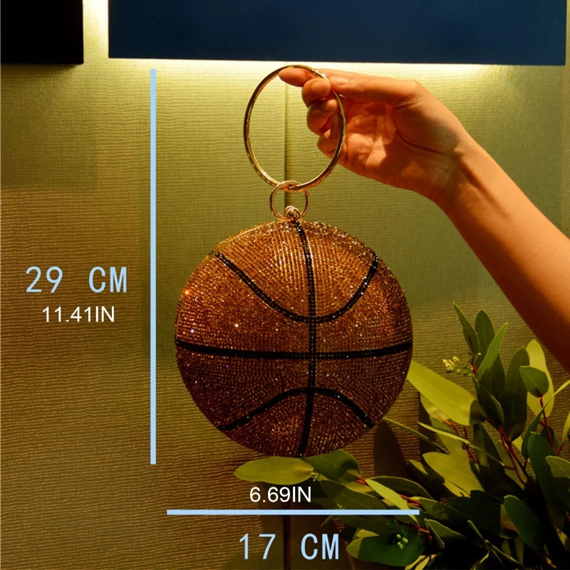 Women Glitter Basketball Prom Handbag Ladies Wedding Party Evening Clutch Banquet Purse Shoulder Bag