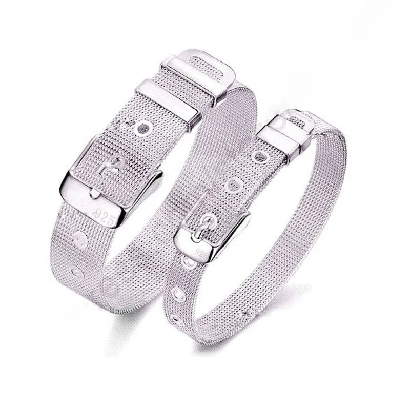 Fashionable Belt Design Pure 925 Sterling Silver Fine Jewelry Bracelet 2 Size Options For Woman Man