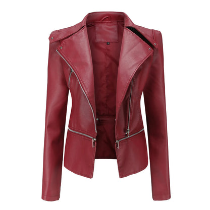 Spring Autumn Motorcycle Faux Leather Jacket Women Casual Leather Coat Female Long Sleeve Turn-down Collar Solid Outwear