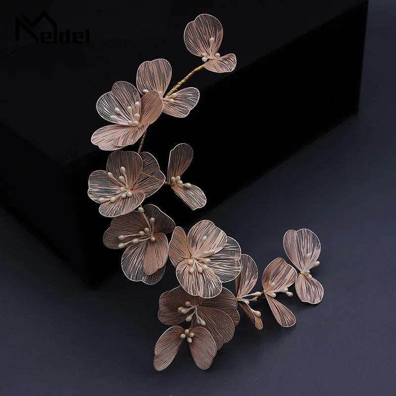 Meldel Woman jewelry hair accessories copper wire petal hair band bride headdress pearl handmade hair band dress headdress