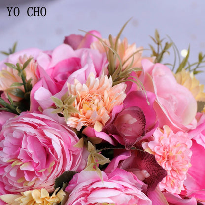 YO CHO Bridal Flower Bouquet Wedding Supplies Artificial Silk Rose Peony Flower Wedding Bouquet Dahlia Orchid Quality Bouquets