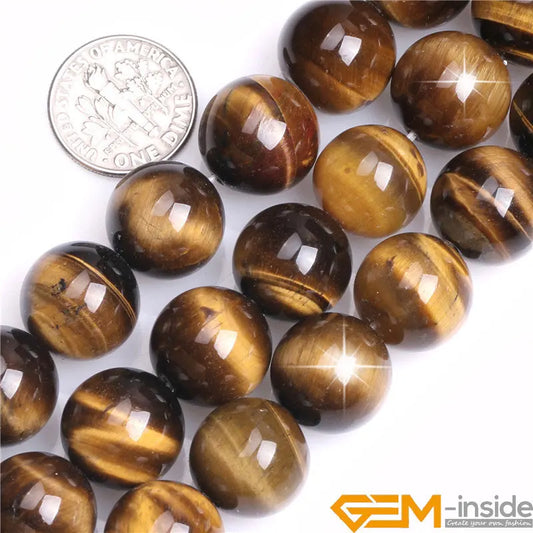 Natural Gem Stone Yellow Tiger's Eye Round Loose Beads For Jewelry Making Strand 15" DIY Bracelet Necklace Jewelry Making Beads