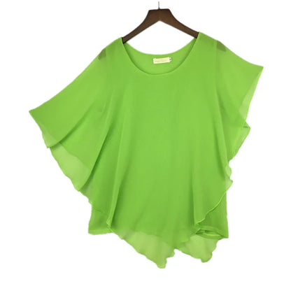 roupas plus size femininas gordinha sexy Ladies Chiffon Blouses ,Batwing sleeve top mujer women asymmetric shirts blusas koszule