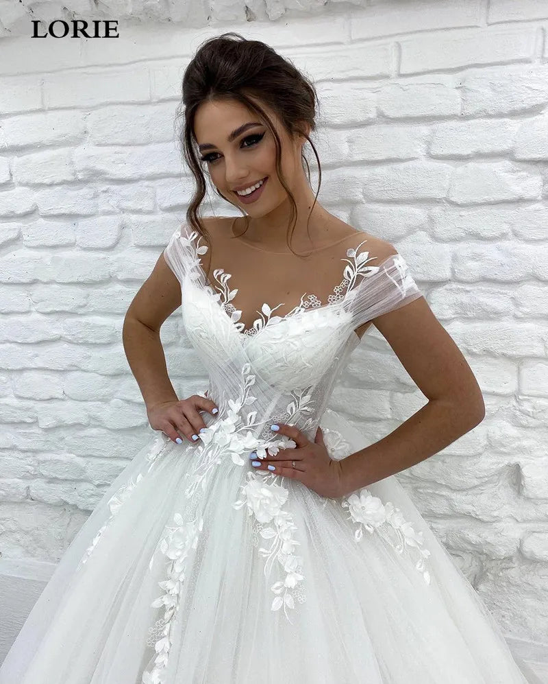 LORIE Princess Wedding Dress off The Shoulder 3D Lace Appliques Boho Bride Dresses Vestido De Novia Custom Made Ball Gowns 2022