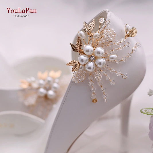 YouLaPan 2pcs/lot Removable Bride High Heel Clip Rhinestone Wedding Shoes Buckle Women Decoration Pearls Floral Bead Shoe Clips