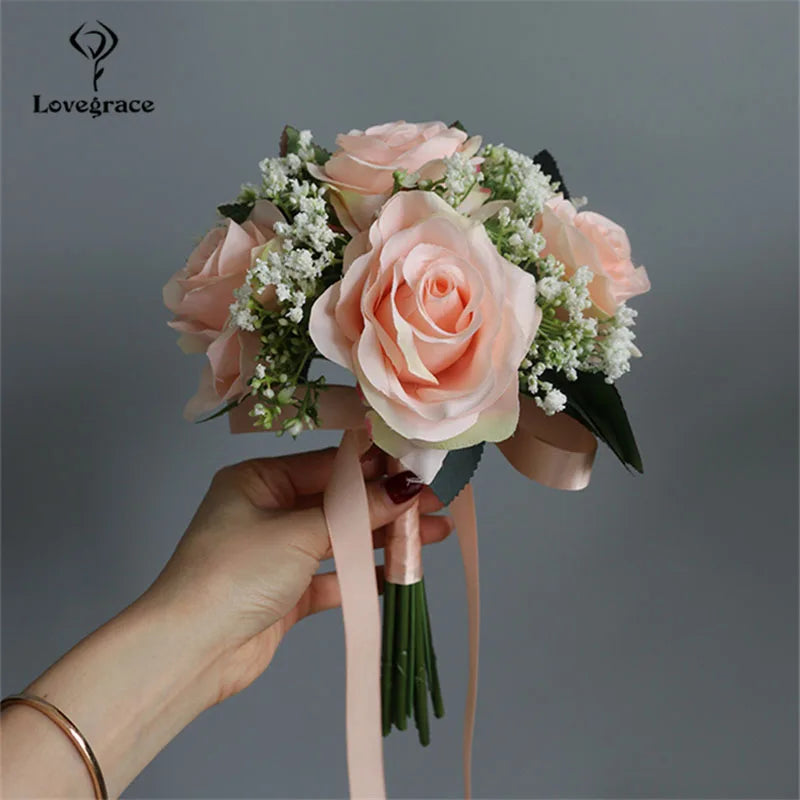 Lovegrace Bride Rose Bouquet Wedding Supplies Bridesmaid Rose Baby's Breath Bouquet Flower Arrangement DIY Home Party Prom Decor