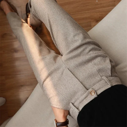 Woolen Pants Women's Harem Pencil Pants 2022 Autumn Winter High Waisted Casual Suit Pants Office Lady Women Trousers