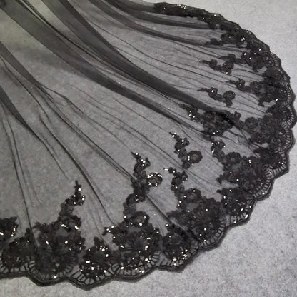 Real Photos Black Long Wedding Boleros Bling Sequins Lace Cathedral Bridal Cape Bolero Mariage Wedding Accessories Shoulder Veil