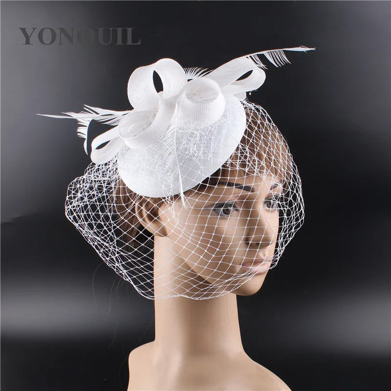 Bride Wedding White Headpiece Elegant Ladies Mariage Mesh Fascinator Hat Fancy Veils Chapeau Cap Fashion Church Headwear Womens