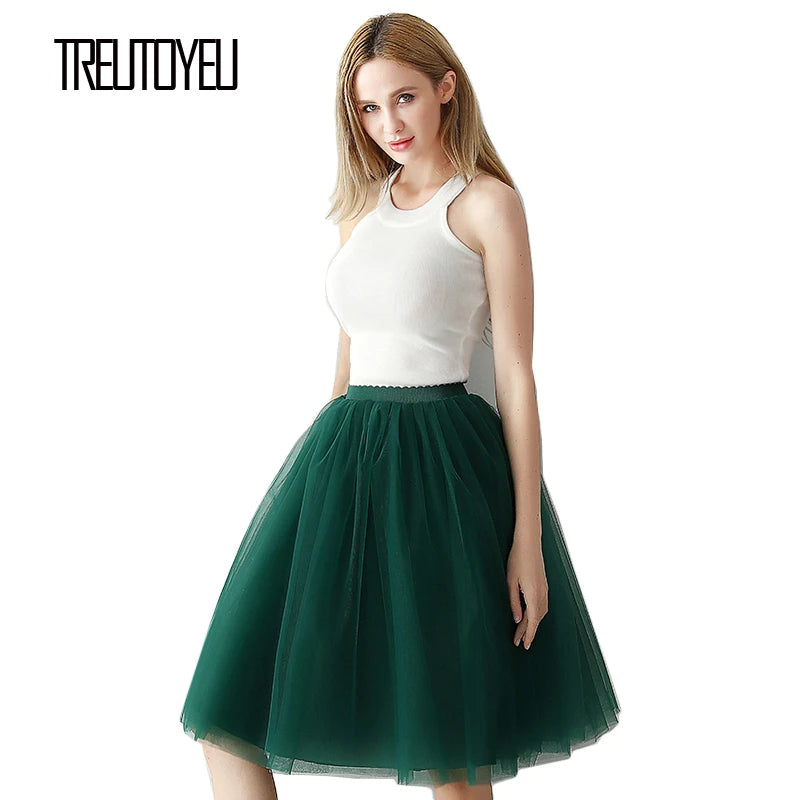 5 Layers 65cm Black Pleated Skirt Sexy Midi Tulle Skirt High Waist Full Lining Adult Tutu Korean Style Women Jupe Femme Faldas