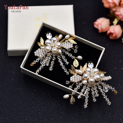 YouLaPan 2pcs/lot Removable Bride High Heel Clip Rhinestone Wedding Shoes Buckle Women Decoration Pearls Floral Bead Shoe Clips