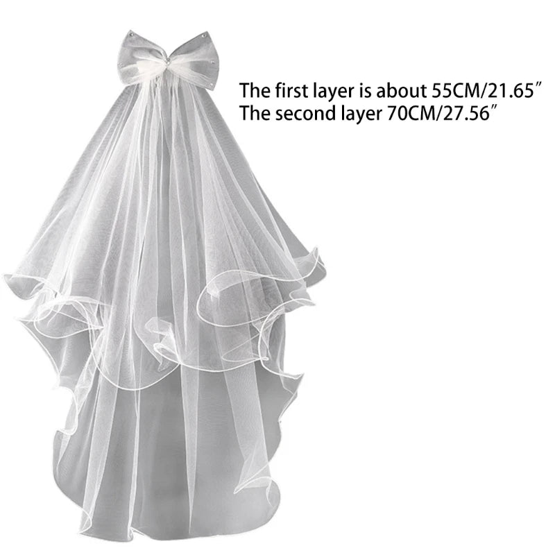 Wedding Veil with Comb for Kids Wedding Hair Accessories for Girls 2 Tier Bow Embellishment Props for Photo Taking